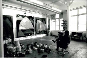 John in his London studio in 1982 with, left, 'Say When' (14.11.82)